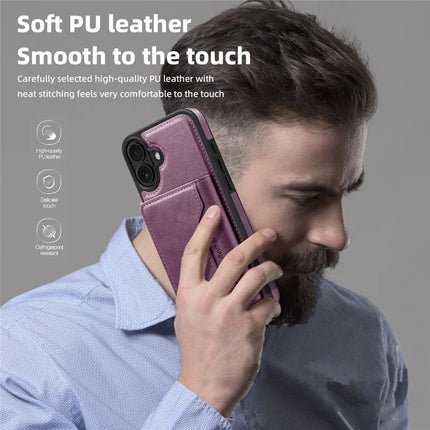 For iPhone 16 Plus Magnetic Case Leather Back Phone Cover with Detachable Card Bag