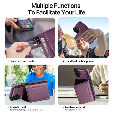 For iPhone 16 Plus Magnetic Case Leather Back Phone Cover with Detachable Card Bag