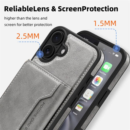 For iPhone 16 Plus Magnetic Case Leather Back Phone Cover with Detachable Card Bag