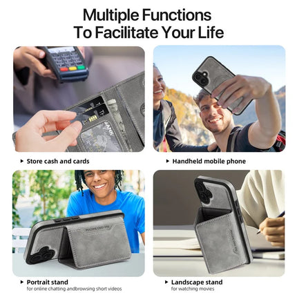 For iPhone 16 Plus Magnetic Case Leather Back Phone Cover with Detachable Card Bag
