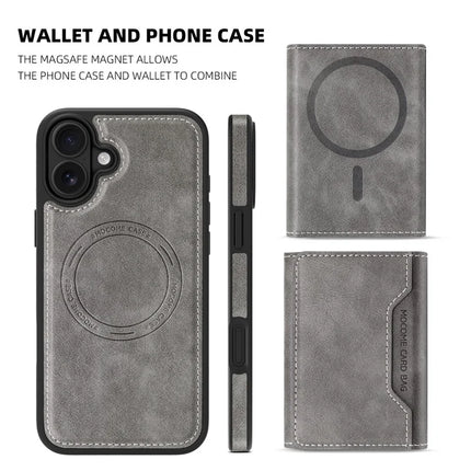 For iPhone 16 Plus Magnetic Case Leather Back Phone Cover with Detachable Card Bag