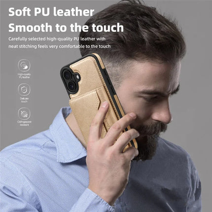For iPhone 16 Magnetic Case Leather Back Phone Cover with Detachable Card Bag