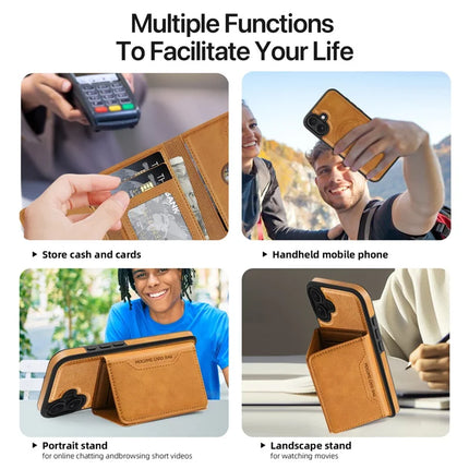 For iPhone 16 Magnetic Case Leather Back Phone Cover with Detachable Card Bag