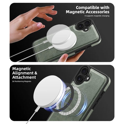 For iPhone 16 Magnetic Case Leather Back Phone Cover with Detachable Card Bag