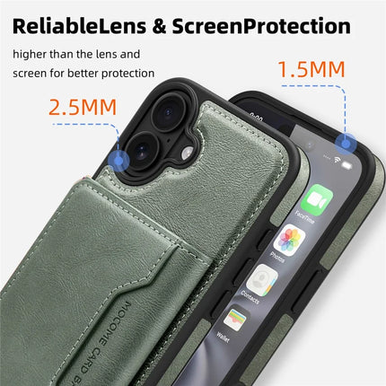 For iPhone 16 Magnetic Case Leather Back Phone Cover with Detachable Card Bag