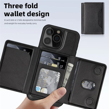 For iPhone 16 Pro Magnetic Case Leather Back Phone Cover with Detachable Card Bag
