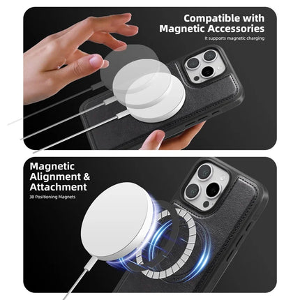 For iPhone 16 Pro Magnetic Case Leather Back Phone Cover with Detachable Card Bag