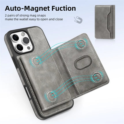 For iPhone 16 Pro Magnetic Case Leather Back Phone Cover with Detachable Card Bag