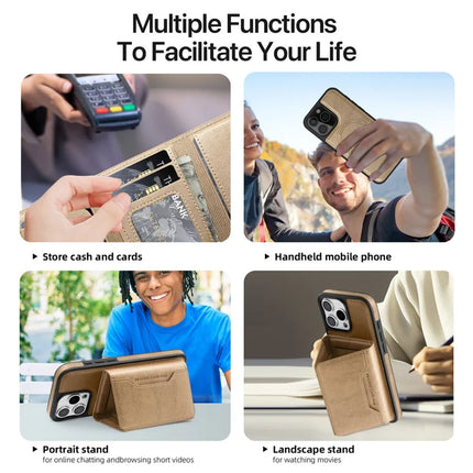 For iPhone 16 Pro Magnetic Case Leather Back Phone Cover with Detachable Card Bag