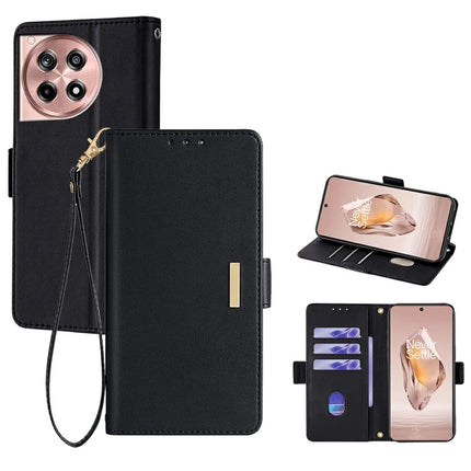 For OnePlus Ace 3 5G  /  12R 5G Leather Wallet Case RFID Blocking Stand Cover with Hand Strap - Black