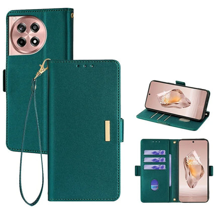 For OnePlus Ace 3 5G  /  12R 5G Leather Wallet Case RFID Blocking Stand Cover with Hand Strap - Green