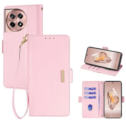 For OnePlus Ace 3 5G  /  12R 5G Leather Wallet Case RFID Blocking Stand Cover with Hand Strap - Pink