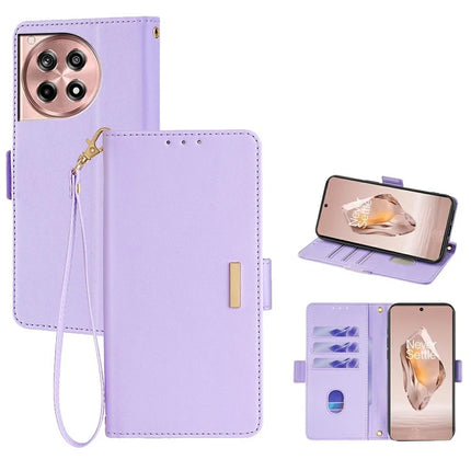For OnePlus Ace 3 5G  /  12R 5G Leather Wallet Case RFID Blocking Stand Cover with Hand Strap - Purple