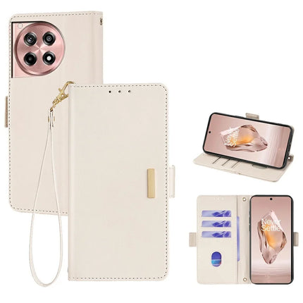 For OnePlus Ace 3 5G  /  12R 5G Leather Wallet Case RFID Blocking Stand Cover with Hand Strap - White