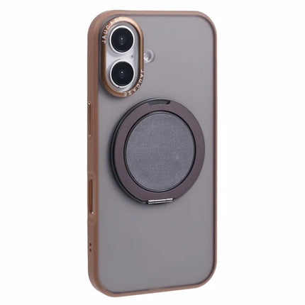 JAUCASE For iPhone 16 Case Rotary Kickstand PC+TPU Phone Cover Compatible with MagSafe - Gold