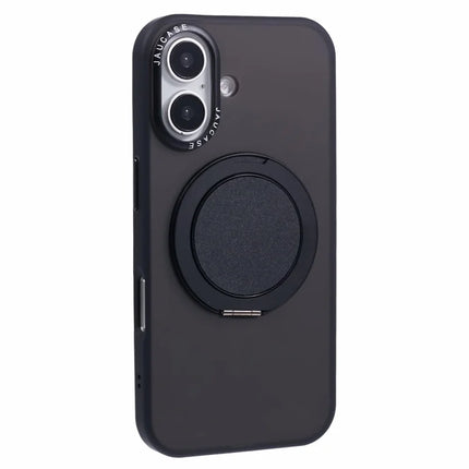 JAUCASE For iPhone 16 Case Rotary Kickstand PC+TPU Phone Cover Compatible with MagSafe - Black