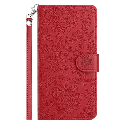 For Samsung Galaxy A16 5G / 4G Case Flower Imprint Leather Flip Wallet Phone Cover with Wrist Strap