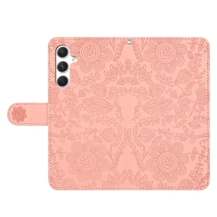 For Samsung Galaxy A16 5G / 4G Case Flower Imprint Leather Flip Wallet Phone Cover with Wrist Strap