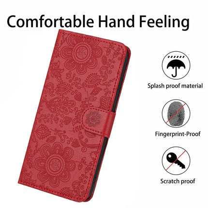 For Samsung Galaxy A06 Case Flower Imprint Leather Flip Wallet Phone Cover with Wrist Strap