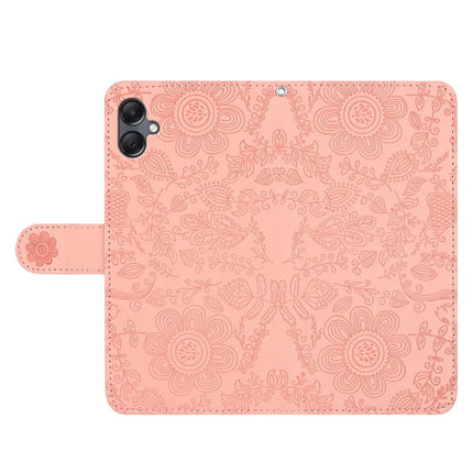 For Samsung Galaxy A06 Case Flower Imprint Leather Flip Wallet Phone Cover with Wrist Strap