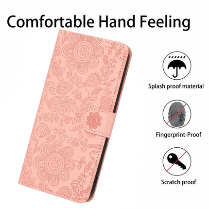 For Samsung Galaxy A06 Case Flower Imprint Leather Flip Wallet Phone Cover with Wrist Strap