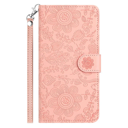 For Samsung Galaxy A06 Case Flower Imprint Leather Flip Wallet Phone Cover with Wrist Strap