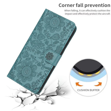 For Samsung Galaxy A06 Case Flower Imprint Leather Flip Wallet Phone Cover with Wrist Strap
