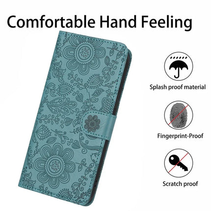 For Samsung Galaxy A06 Case Flower Imprint Leather Flip Wallet Phone Cover with Wrist Strap