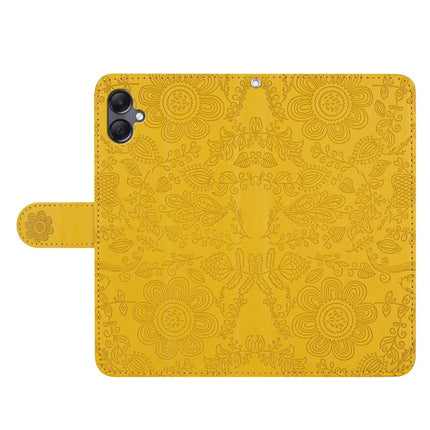 For Samsung Galaxy A06 Case Flower Imprint Leather Flip Wallet Phone Cover with Wrist Strap