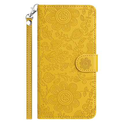 For Samsung Galaxy A06 Case Flower Imprint Leather Flip Wallet Phone Cover with Wrist Strap