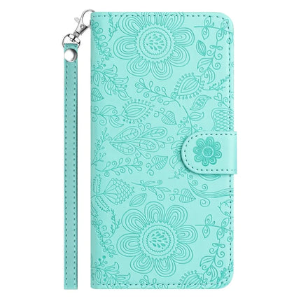 For Samsung Galaxy A06 Case Flower Imprint Leather Flip Wallet Phone Cover with Wrist Strap