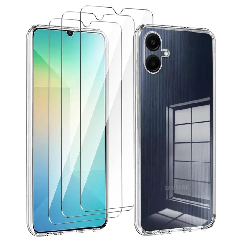 ShopCaseCart Durable Case Samsung Galaxy A06 Protective cover TPU Clear Phone Guard + 3PCS Tempered Glass Screen Film 2.5D Arc Edge