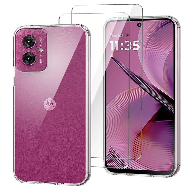 For Motorola Moto G55 5G Case TPU Clear Phone Cover + 2PCS Tempered Glass Screen Film 2.5D Arc Edge
