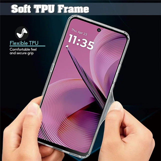 For Motorola Moto G55 5G Case TPU Clear Phone Cover + 2PCS Tempered Glass Screen Film 2.5D Arc Edge