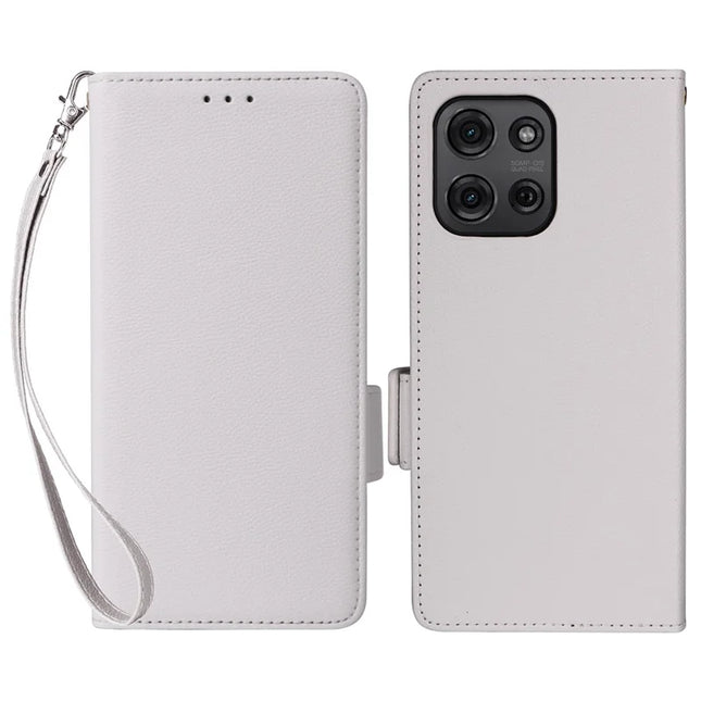 For Motorola Moto G75 5G Case Litchi Texture PU Leather Wallet Flip Phone Cover - White