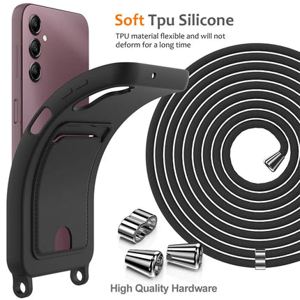 For Samsung Galaxy A16 5G / 4G Case Liquid Silicone Card Holder Phone Back Cover with Lanyard
