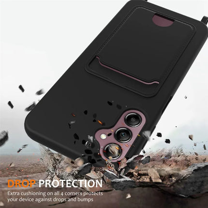 For Samsung Galaxy A16 5G / 4G Case Liquid Silicone Card Holder Phone Back Cover with Lanyard