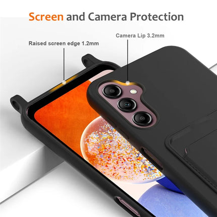 For Samsung Galaxy A16 5G / 4G Case Liquid Silicone Card Holder Phone Back Cover with Lanyard