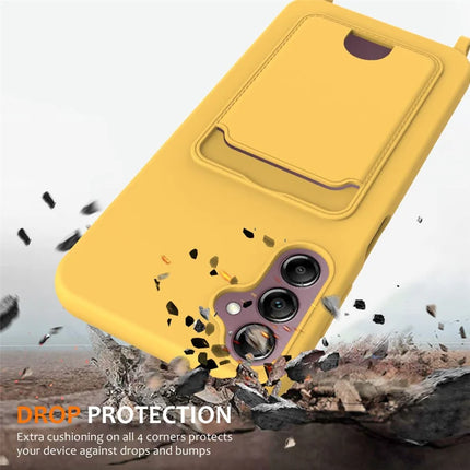For Samsung Galaxy A16 5G / 4G Case Liquid Silicone Card Holder Phone Back Cover with Lanyard