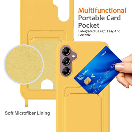 For Samsung Galaxy A16 5G / 4G Case Liquid Silicone Card Holder Phone Back Cover with Lanyard