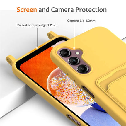 For Samsung Galaxy A16 5G / 4G Case Liquid Silicone Card Holder Phone Back Cover with Lanyard