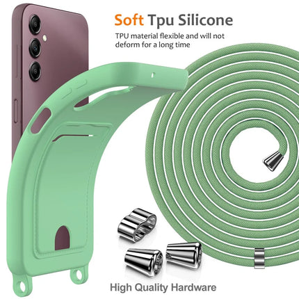 For Samsung Galaxy A16 5G / 4G Case Liquid Silicone Card Holder Phone Back Cover with Lanyard