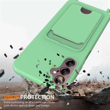 For Samsung Galaxy A16 5G / 4G Case Liquid Silicone Card Holder Phone Back Cover with Lanyard