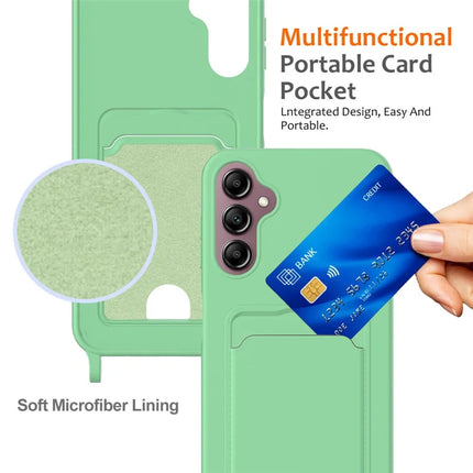 For Samsung Galaxy A16 5G / 4G Case Liquid Silicone Card Holder Phone Back Cover with Lanyard