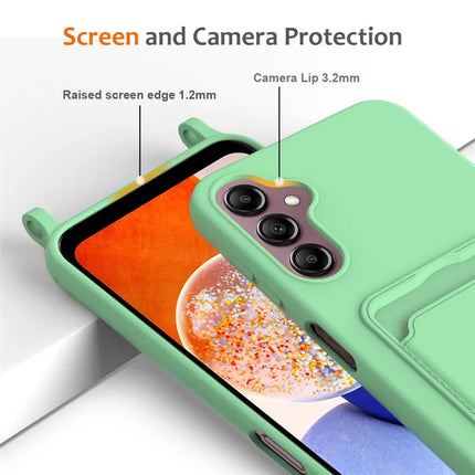 For Samsung Galaxy A16 5G / 4G Case Liquid Silicone Card Holder Phone Back Cover with Lanyard