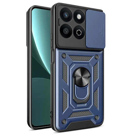 For Honor X7c 4G / 200 Smart 5G Case with Slide Camera Lid PC+TPU Kickstand Phone Cover - Blue