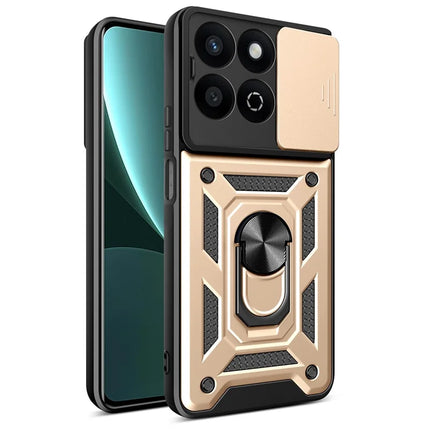 For Honor X7c 4G / 200 Smart 5G Case with Slide Camera Lid PC+TPU Kickstand Phone Cover - Gold