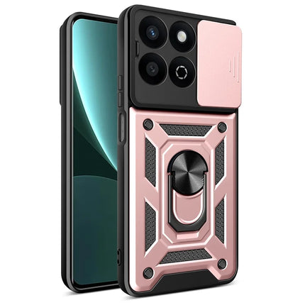 For Honor X7c 4G / 200 Smart 5G Case with Slide Camera Lid PC+TPU Kickstand Phone Cover - Rose Gold
