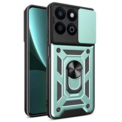 For Honor X7c 4G / 200 Smart 5G Case with Slide Camera Lid PC+TPU Kickstand Phone Cover - Green