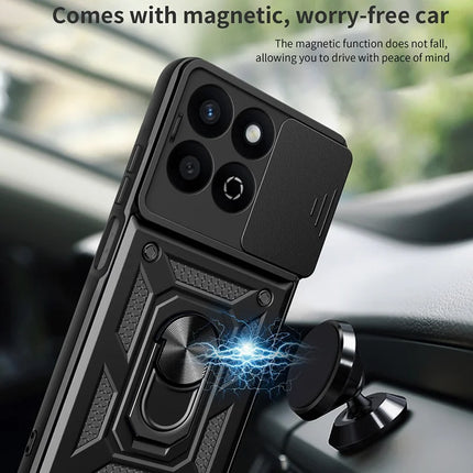 For Honor X7c 4G / 200 Smart 5G Case with Slide Camera Lid PC+TPU Kickstand Phone Cover